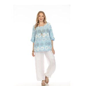 Light Blue Circular Patterned Boat Neck Top